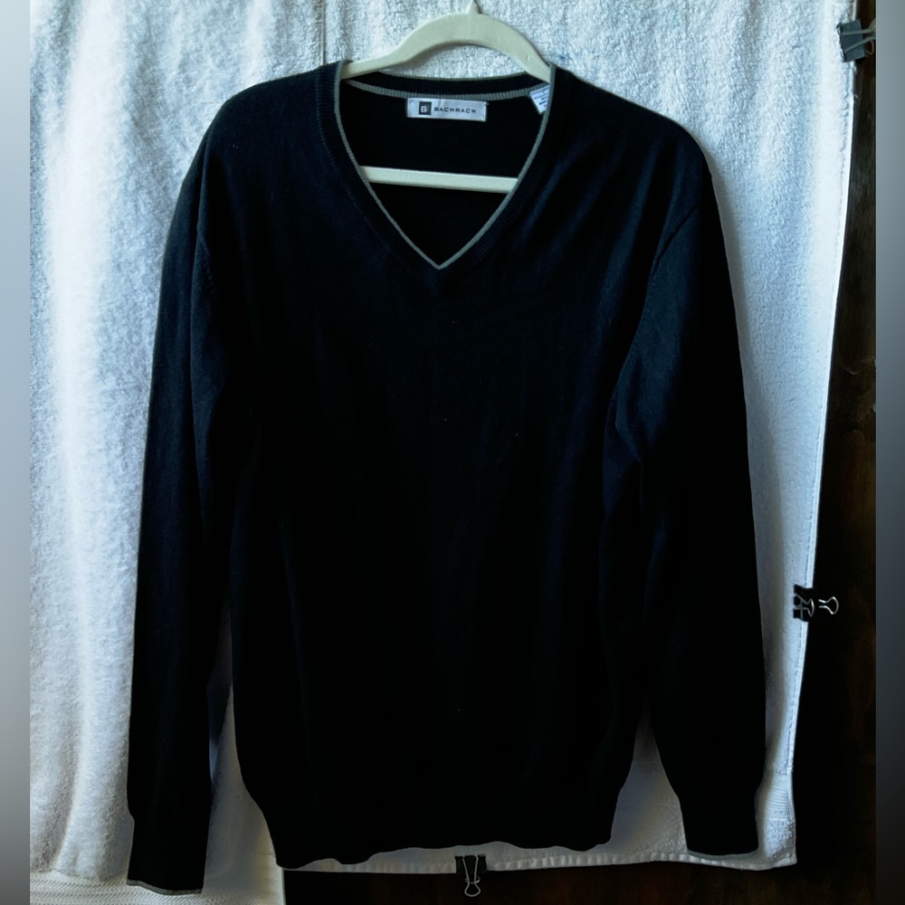 Bachrach Black V-Neck Sweater Timeless Knit Design